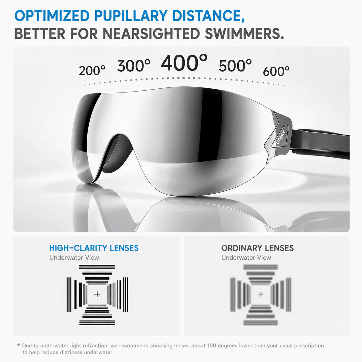 Aximyra Prescription Swim Goggles – Anti-Fog Mirrored Lenses