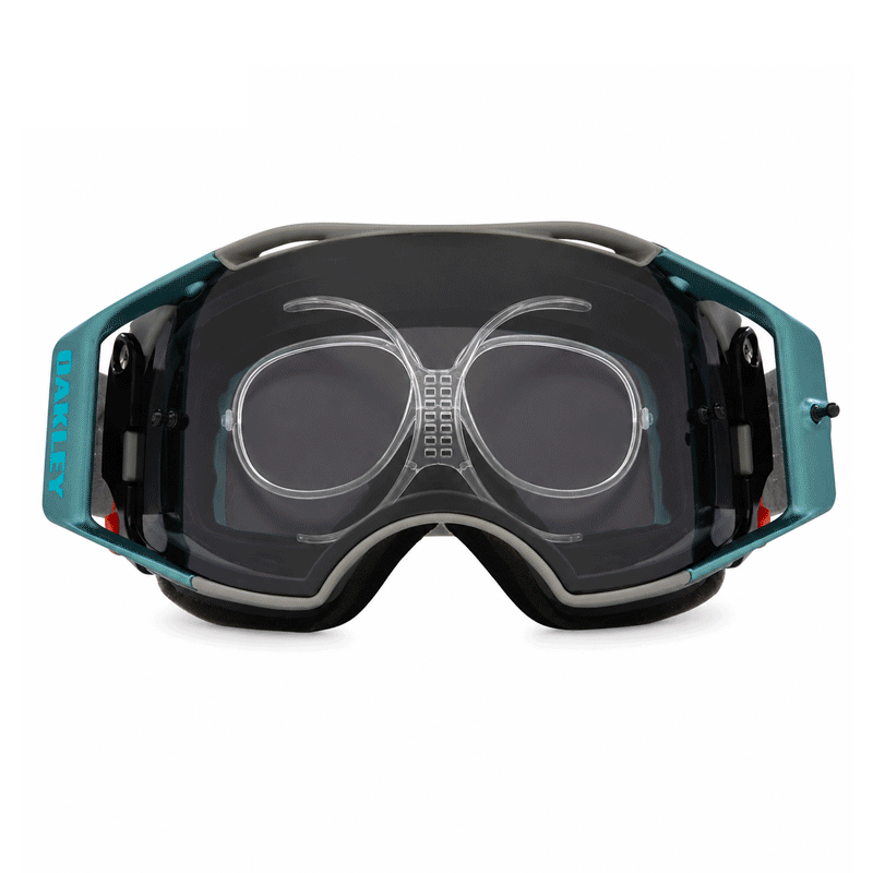 Animated sequence showing clear prescription goggle inserts fitted inside seven different sports goggles for multiple activities.