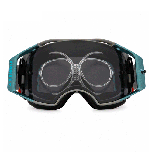 Animated sequence showing clear prescription goggle inserts fitted inside seven different sports goggles for multiple activities.